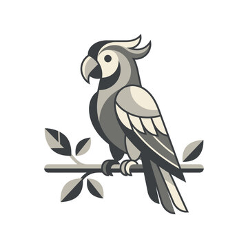 Stylized illustration of a macaw parrot on a branch.