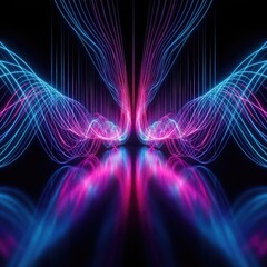 Symmetrical blue and purple light fiber optic abstract background.
