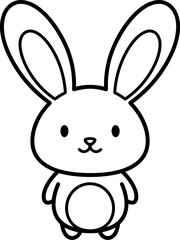 Fototapeta premium Cute cartoon bunny illustration, simple line art, white background, adorable rabbit drawing