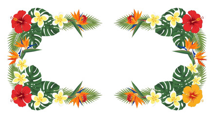 Tropical Flower Border Frame - Hibiscus, Plumeria, Bird of Paradise © amri