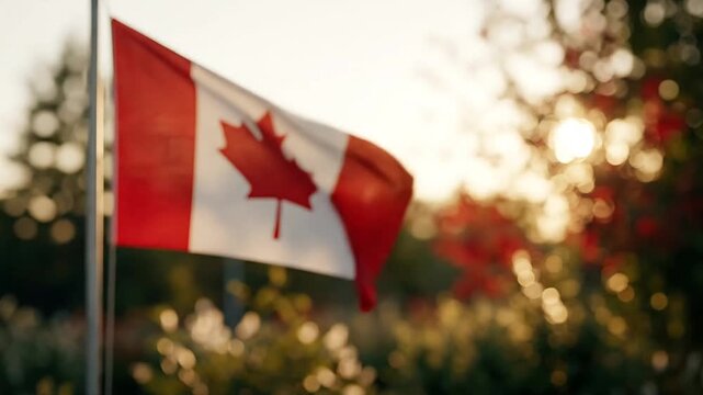 Canadian flag waving in the breeze during sunset capturing national pride and outdoor beauty