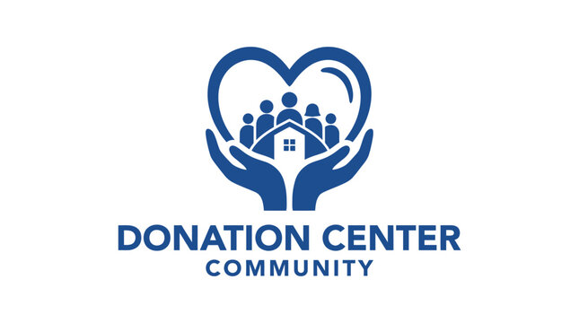 Community donation center logo with heart and hands, representing care and support