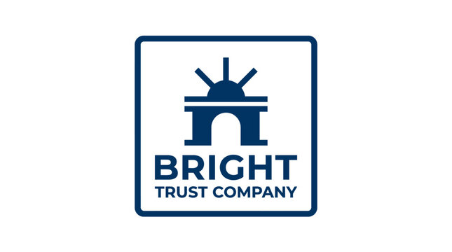 Modern abstract building logo with sunburst and text for finance or trust company
