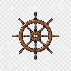 Vintage Wooden Ship Steering Wheel with Compass Rose Illustration © amri