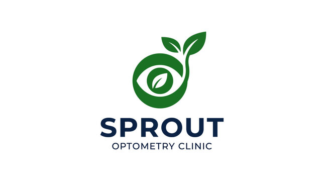 Green sprout logo with eye and text for optometry clinic
