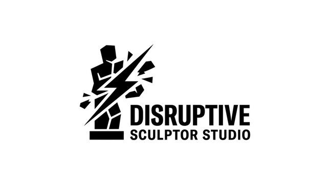 Modern disruptive sculptor studio logo with abstract figure and lightning bolt graphic element