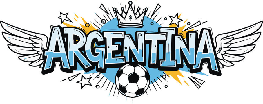 Argentina Soccer Team Typography Graphic with Crown Wings
