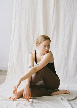 Portrait of a young girl in a studio 