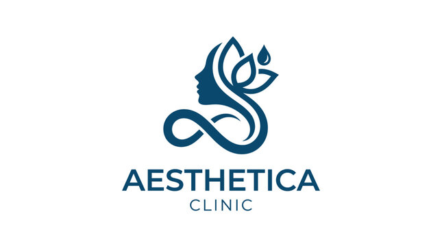 Elegant feminine logo with infinity symbol and leaf for beauty clinic