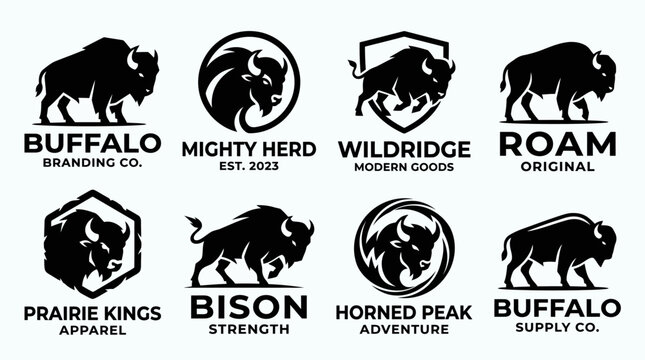 Black bison logos and icons set.