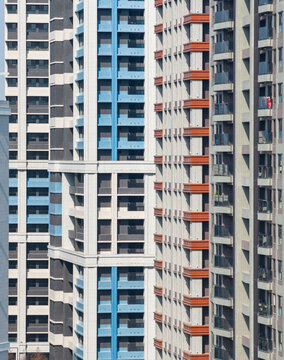 Modern Urban Apartment Skyscrapers with Colorful Facades