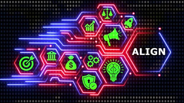 Business strategy alignment through neon technology animation.