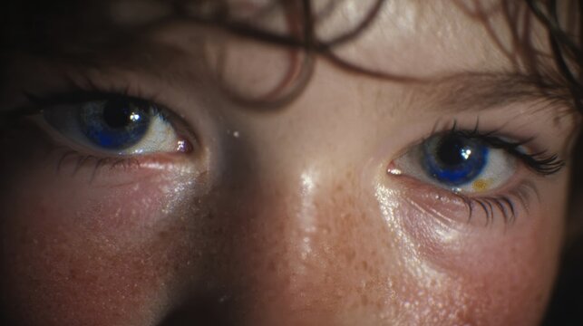 Hyper-realistic extreme close-up ECU of a toddler's wide-open eyes