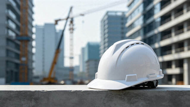 White Hard Hat on Construction Site Edge