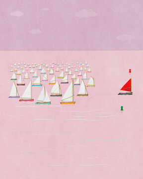 Ahead of the crowd sailboats metaphor
Portrait/vertical format. 