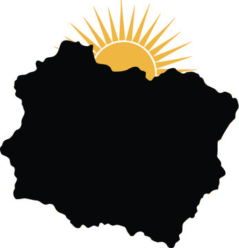 Kosovo sunrise silhouette map with sun