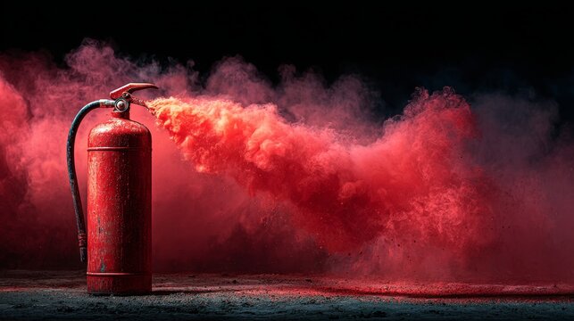 Red fire extinguisher blow smoke 