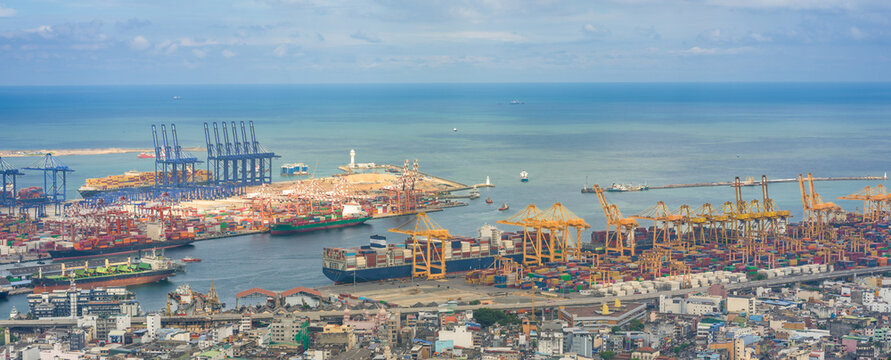 Panoramic View of Colombo Port with Ships and Cargo Containers