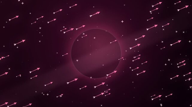 Abstract pink arrows flying across a dark purple background