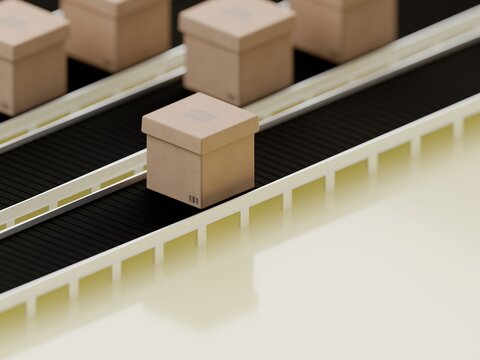 Packages Moving on a Conveyor Belt in a Warehouse Setting