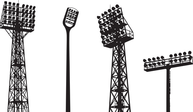 Floodlight towers, stadium lights, sport lighting, outdoor illumination, metal structures
