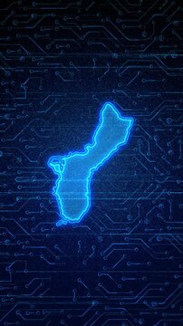 4K Resolution, Guam Country Digital Electric Futuristic Technology Map, Suitable for Tech events, Science, Politics, Elections, News and Sports Events