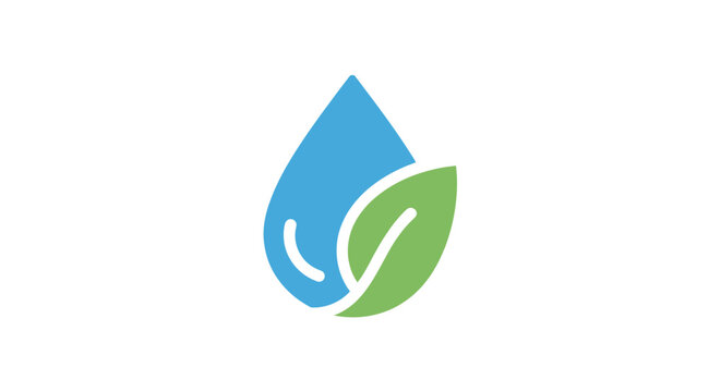 Minimalist graphic of a water drop and leaf symbolizing environmental harmony