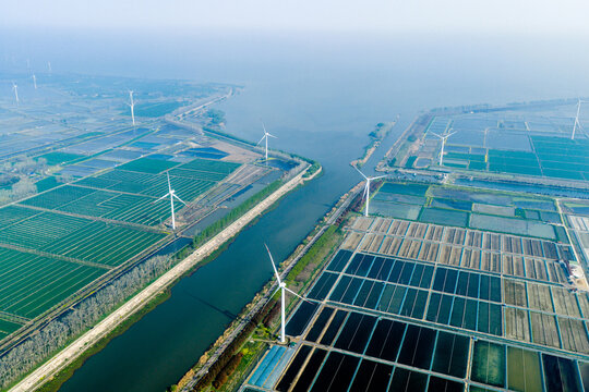 wind turbines and aquaculture farms