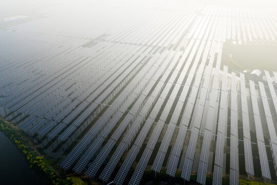 Aerial  view of floating solar panels 