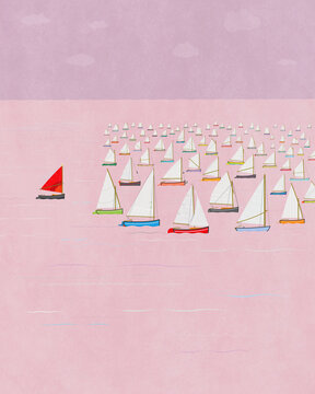 Loser losing concept / Sailboat trying to catch up. Vertical format.