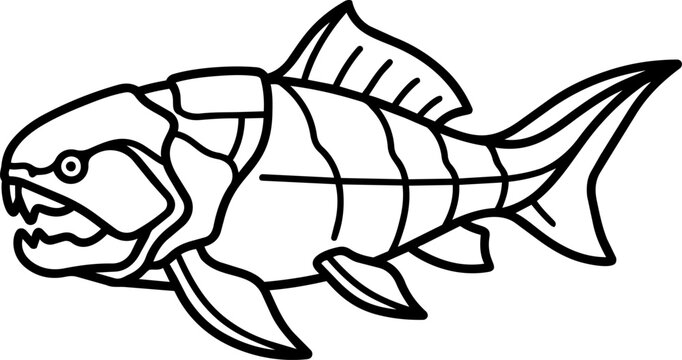 Dunkleosteus prehistoric fish line art illustration