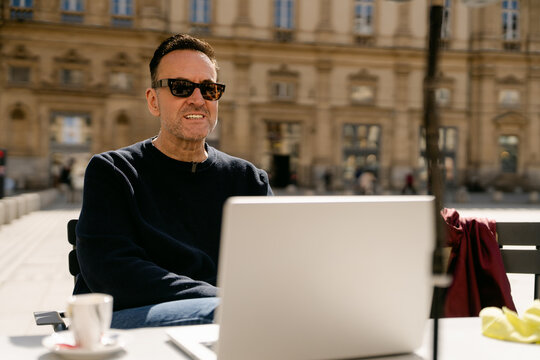 middle aged man vlogging in Lyon France 