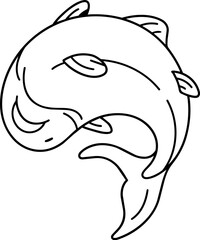 Naklejka premium Minimalist outline drawing of a playful dolphin leaping, isolated on white