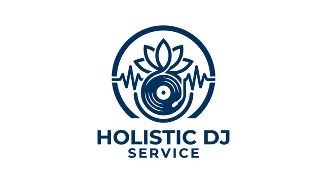 Holistic DJ Service logo with vinyl record and heartbeat graphic element
