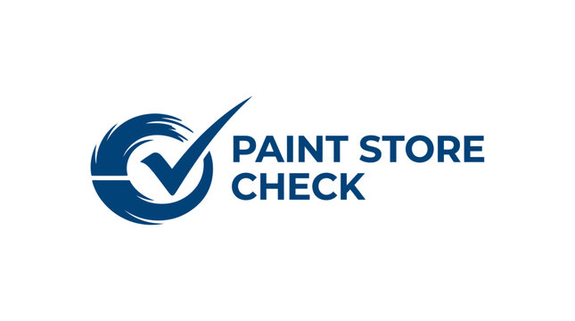 Paint store logo with checkmark and brush stroke graphic element
