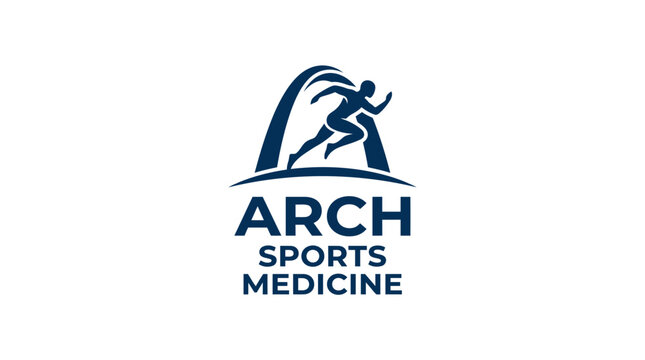 Vector logo featuring a runner within an arch, symbolizing sports and medicine.