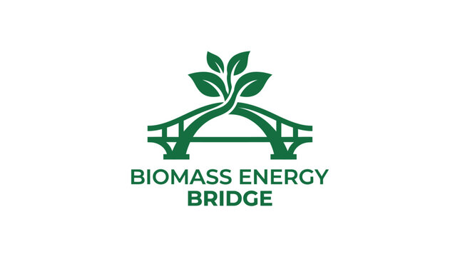 Biomass energy bridge logo with green leaves and sustainable concept graphic