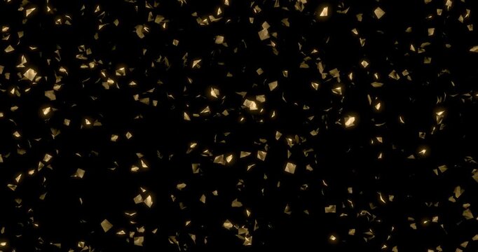 Glittering gold dust fall in black background. Sparkling glow effect. 4K 3D rendering loop animation.