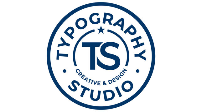 Round emblem for typography and design studio with bold letters TS and star.