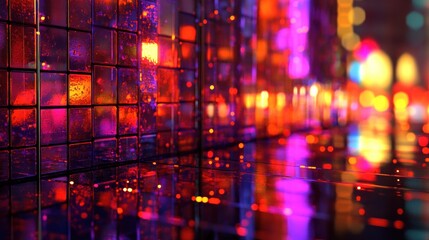 Fototapeta premium Abstract reflective surface with vibrant colors and bokeh