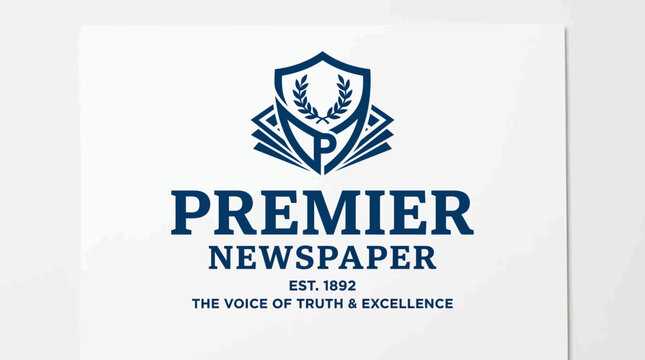 Vector logo for Premier Newspaper with shield and laurel wreath.