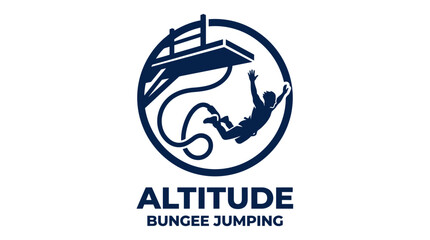 Bungee jumping logo graphic element with silhouette of person jumping from platform © masiku