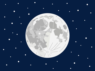 Fototapeta premium Flat Design Full Moon Vector Illustration with Starry Night Sky Background - Celestial Astronomy Concept