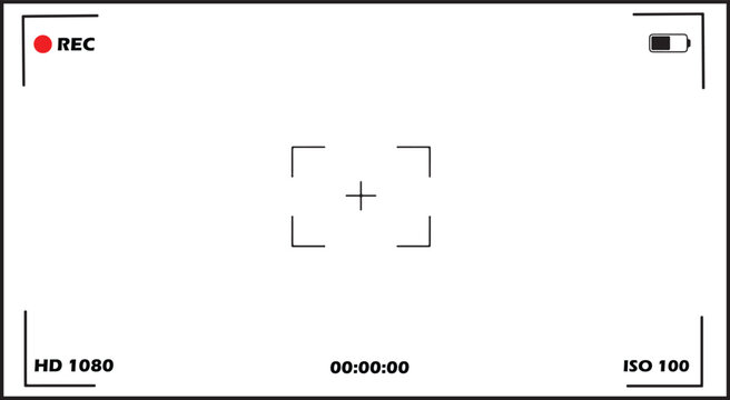 A detailed illustration of a digital camera viewfinder interface with recording indicator, battery level, hd 1080