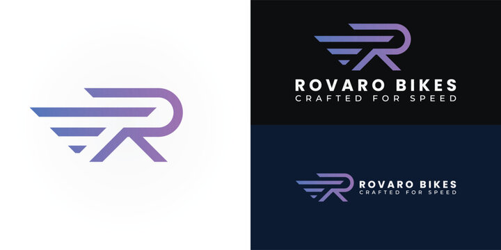 Modern luxury bicycle brand logo featuring a stylised, aerodynamic R with dynamic speed lines, symbolising velocity, precision engineering, elite performance, innovation, and forward momentum.