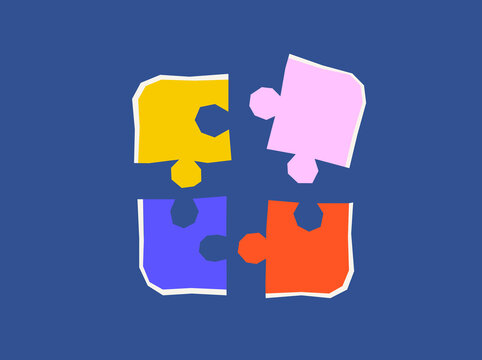 Puzzle pieces teamwork collaboration concept flat illustration