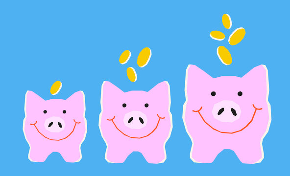 Piggy bank growth saving money stages financial concept