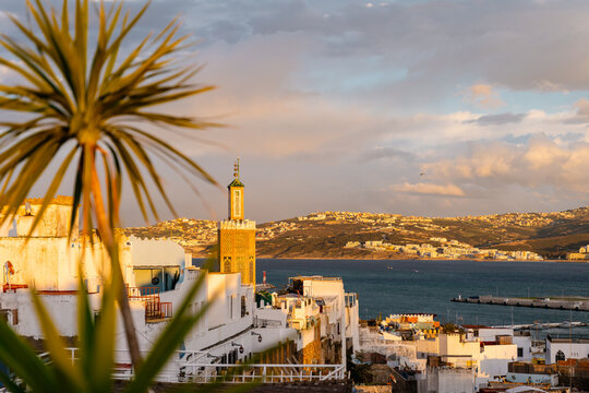 Cityscape of Tangier city at sunset