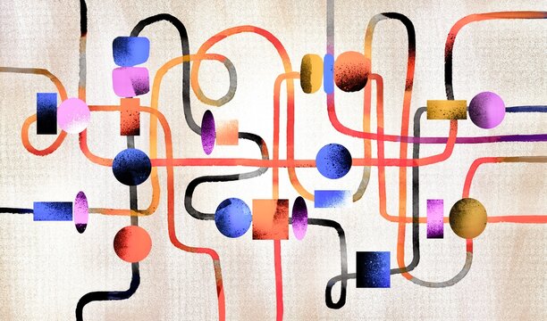 Abstract Wire Labyrinth with Colorful Geometric Beads