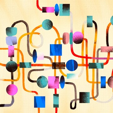 Abstract Wire Labyrinth with Colorful Geometric Beads